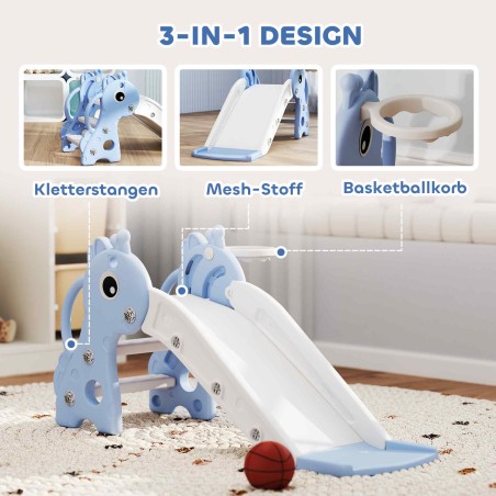 Sinine 3-ühes laste liumägi korvpallirõnga ja palliga