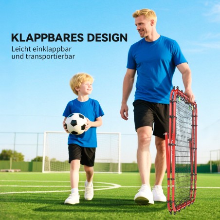 Punane reguleeritav jalgpalli tagasilöögivõrk 100 × 68–95 cm