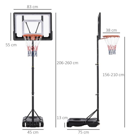 Ratastel reguleeritava kõrgusega korvpallikorv 156–210 cm