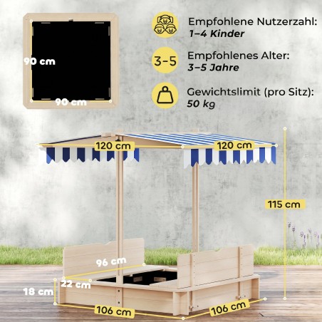 Puidust laste liivakast reguleeritava varikatusega