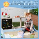 Sinine puidust liivakast varikatuse ja joonistustahvliga