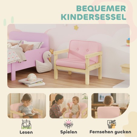 Roosa laste tugitool puidust jalgadega
