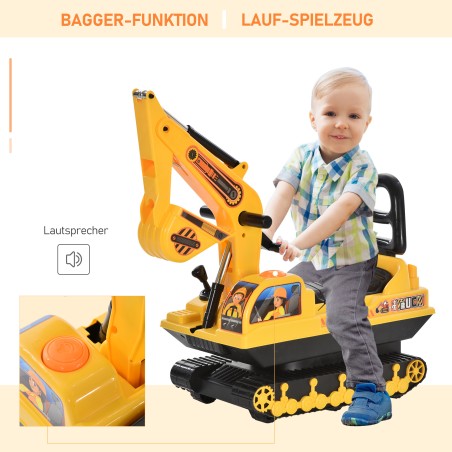 Kollane laste pealeistutav ekskavaator kopaga