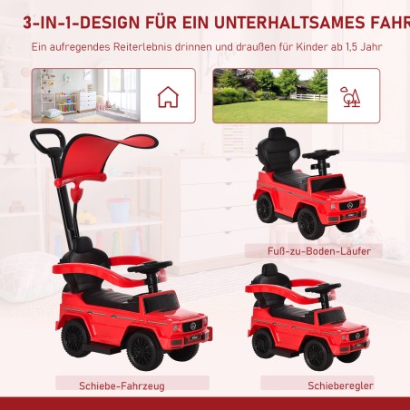 Punane 3-ühes pealesõiduauto tõukekangi ja rooliga