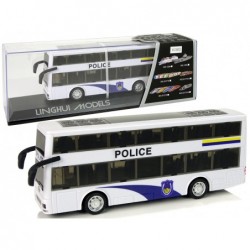 Valge kahekorruseline heliga politseibuss