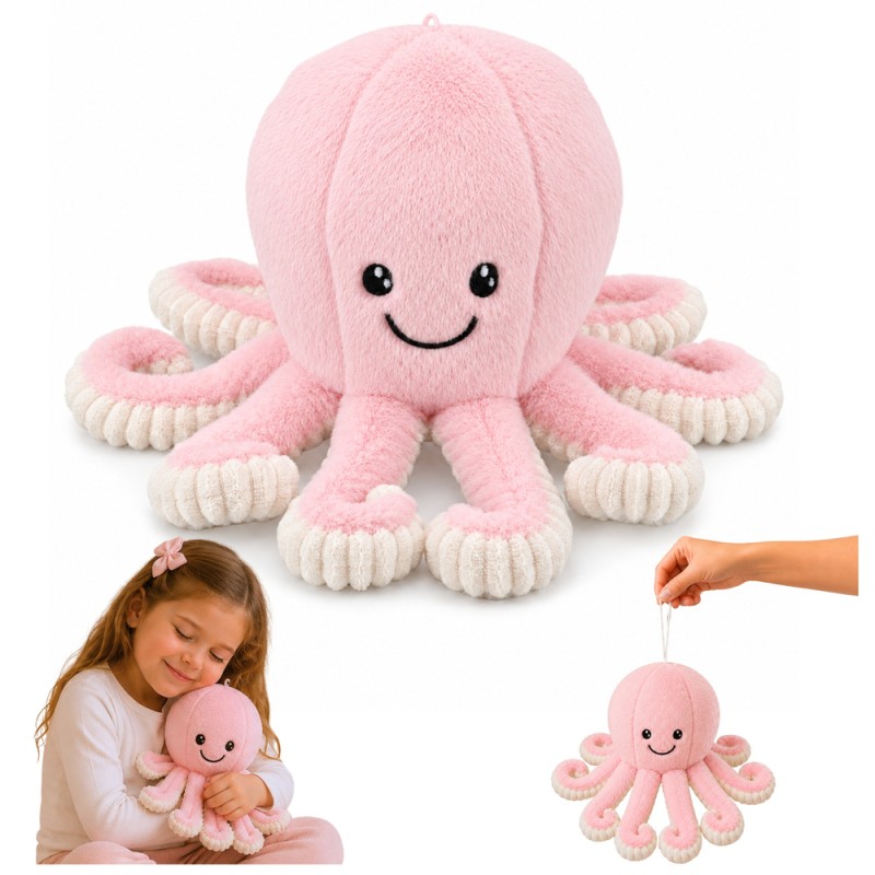 Roosa pehme kaheksajalg elastsete kombitsatega 30 cm