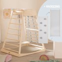 Mängutorn puidust kiigega, võimlemisrõngad, naturaalne hall