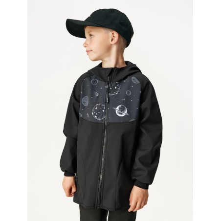 Laste softshell jope fliisvoodriga Basic, must/planeedid