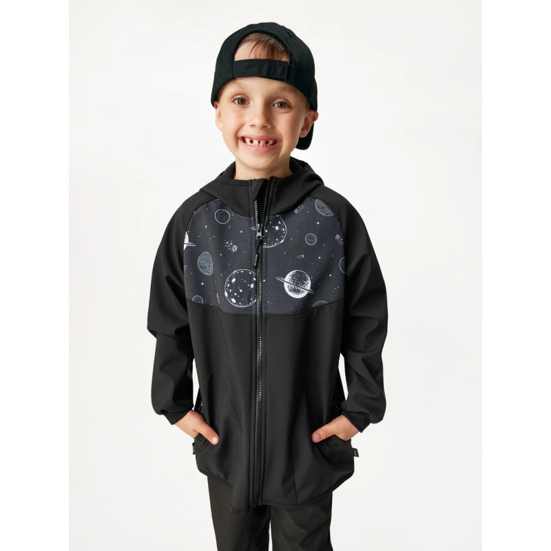Laste softshell jope fliisvoodriga Basic, must/planeedid