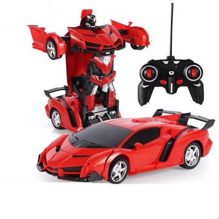 Punane kaugjuhitav auto-robot 2in1