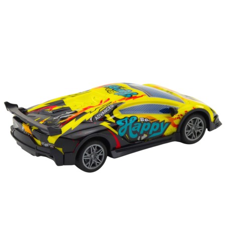 Kollane kaugjuhitav sportauto LED-tuledega 1:22