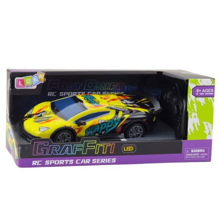 Kollane kaugjuhitav sportauto LED-tuledega 1:22