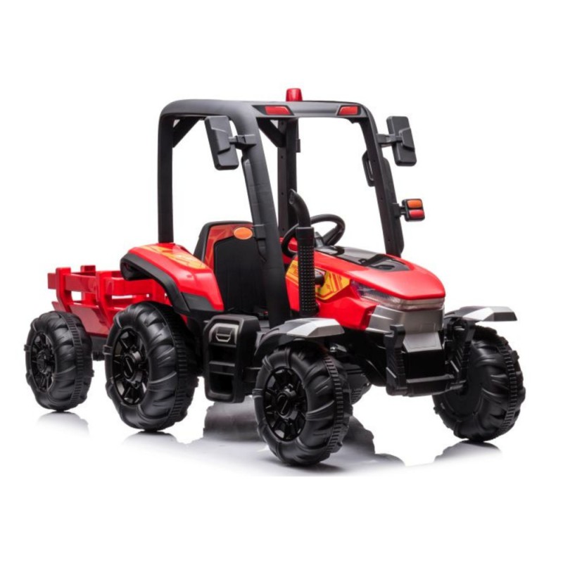 Punane akutraktor lastele – 2 × 200 W ja 24 V aku