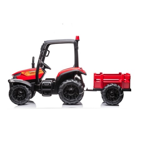 Punane akutraktor lastele – 2 × 200 W ja 24 V aku