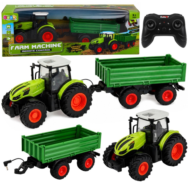 Roheline RC-põllumajandustraktor haagisega 1:24