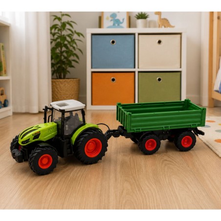 Roheline RC-põllumajandustraktor haagisega 1:24