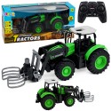 Roheline RC-traktor pallihaaratsi ja LED-tuledega 1:24