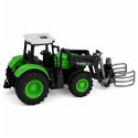 Roheline RC-traktor pallihaaratsi ja LED-tuledega 1:24