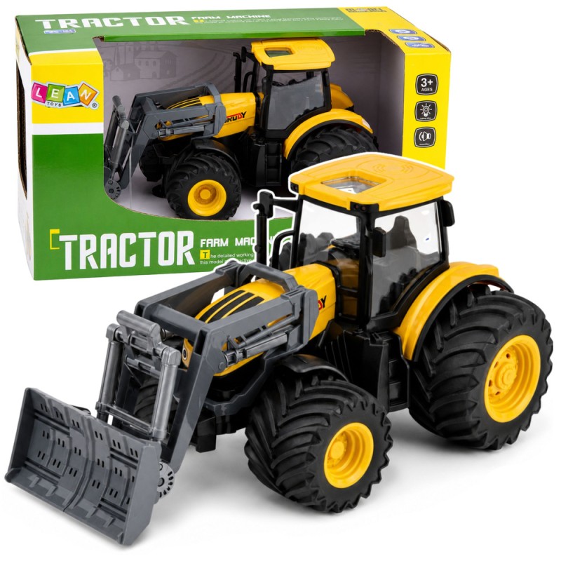 Kollane põllutraktor buldooseriga 1:24