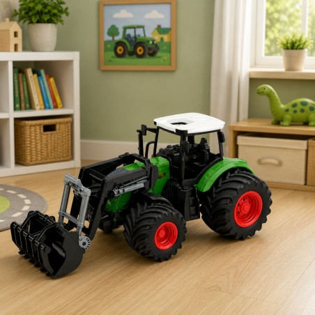 Roheline laste põllutraktor esilaaduriga 1:24