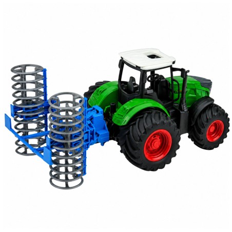 Roheline põllutraktor rulliga 1:24