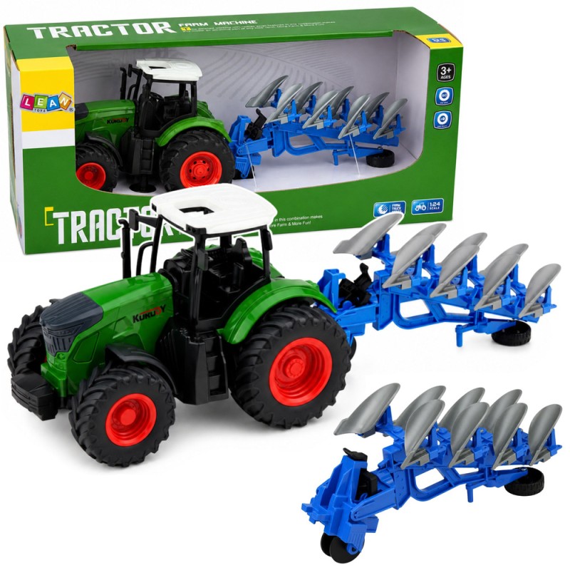 Roheline 1:24 põllutraktor mitmevaolise adraga | MIU.ee