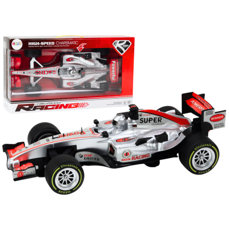 Hõbedane võidusõiduauto 1:9 helide ja tuledega