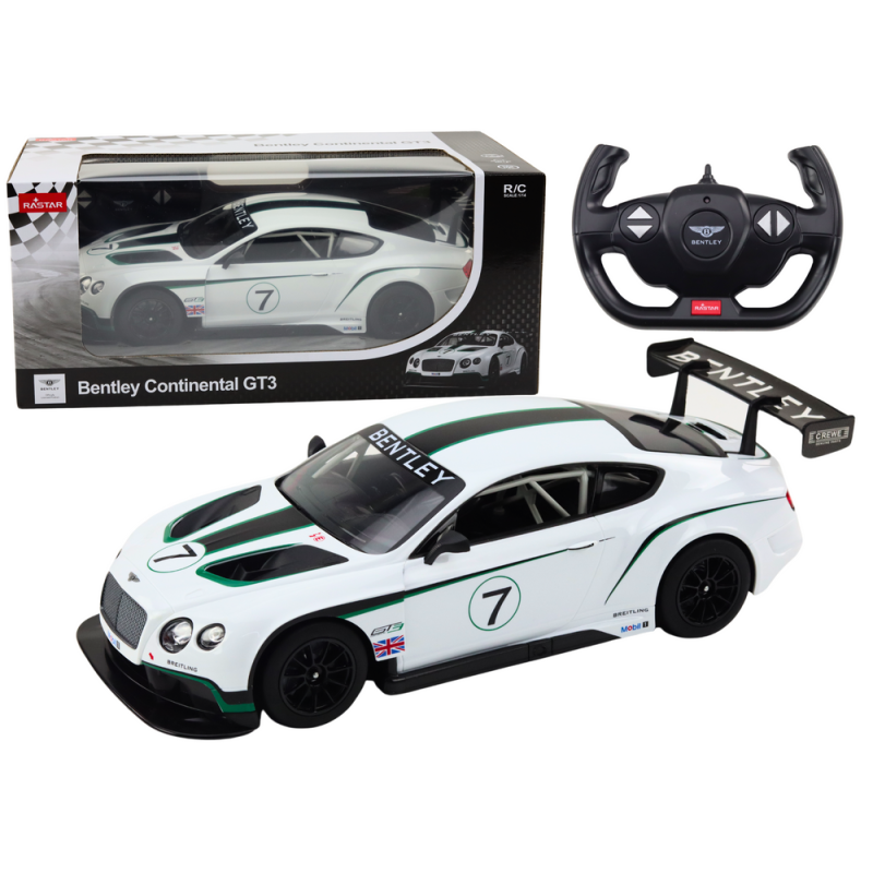 Valge Bentley Continental GT3 kaugjuhitav sportauto 1:14