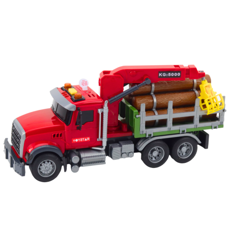 Punane kraanaga puiduveoauto tulede ja helidega, 1:14
