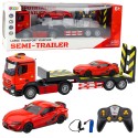 Punane kaugjuhitav autotranspordikomplekt sportautoga 1:16