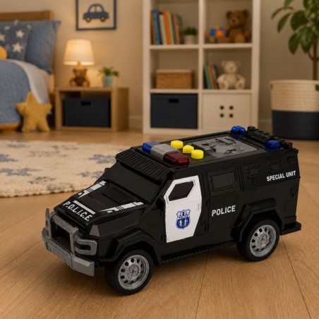 Must eriüksuse politseiauto tulede ja helidega 1:32