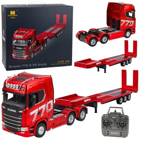 Punane Scania 770S Huina RC-veoauto haagisega 1:18