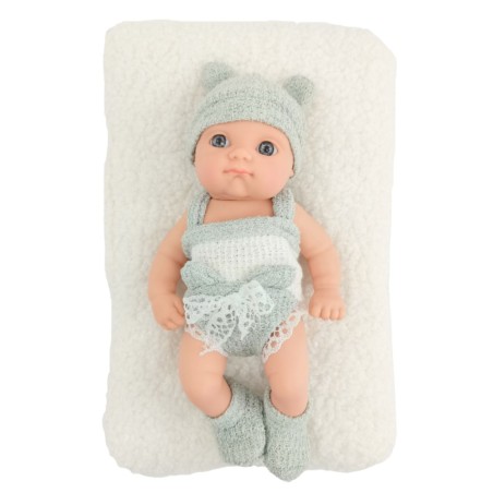 Hall-valge beebinukk tekiga, 18 cm