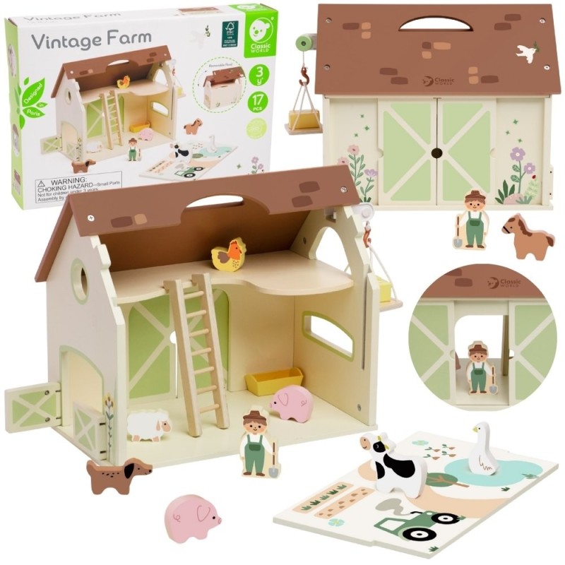 CLASSIC WORLD Puidust talumaja Vintage figuurikomplekt 17 tk.