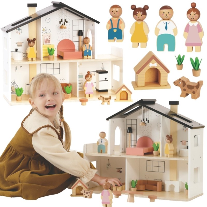 TOOKY TOY Puidust nukumaja koos tarvikute ja perekonnaga 20 osa
