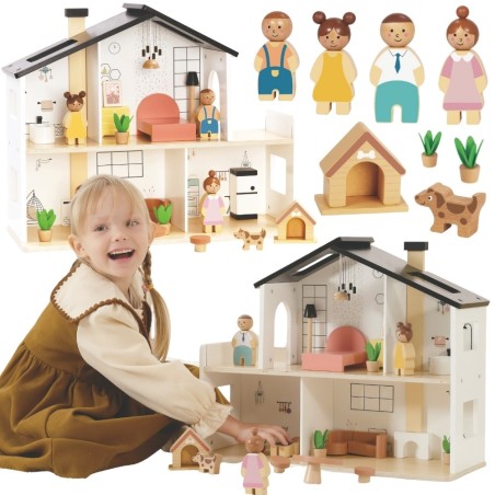 TOOKY TOY Puidust nukumaja koos tarvikute ja perekonnaga 20 osa