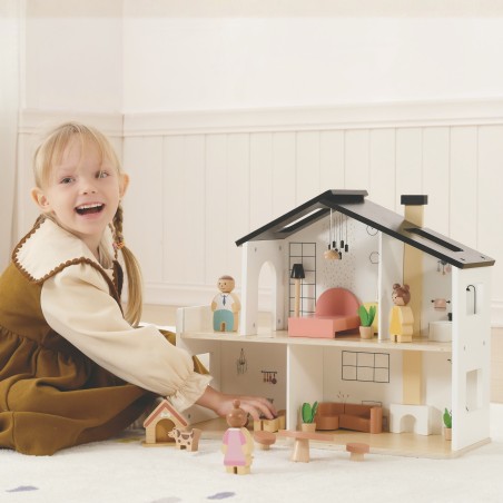 TOOKY TOY Puidust nukumaja koos tarvikute ja perekonnaga 20 osa