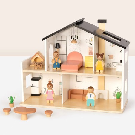 TOOKY TOY Puidust nukumaja koos tarvikute ja perekonnaga 20 osa