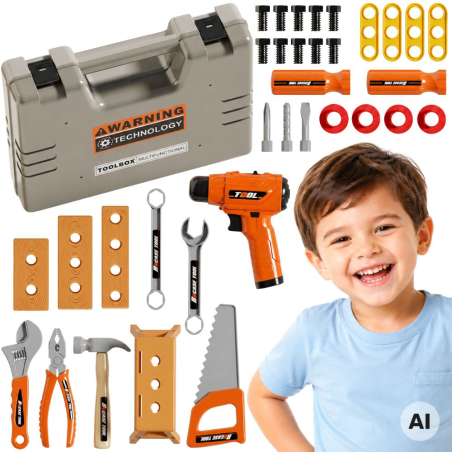 Tööriistakomplekt ümbrises, 45 tükki Little Handyman akutoitel puuri ja valgusti jaoks