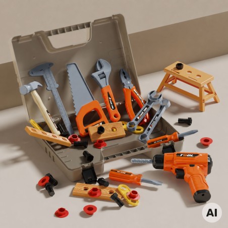 Tööriistakomplekt ümbrises, 45 tükki Little Handyman akutoitel puuri ja valgusti jaoks