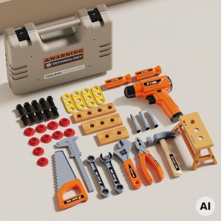Tööriistakomplekt ümbrises, 45 tükki Little Handyman akutoitel puuri ja valgusti jaoks
