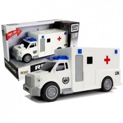 Hõõrdeajamiga auto kiirabi valge 1:20 heliga