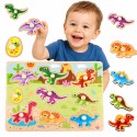 Puidust Montessori nuppudega pusle Dinosauruste kujuga pusle