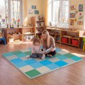 Kaheosaline kokkupandav beebi roomamismatt ronimiskinnitusega ja kunstnahast põrandamatt ja vaht, sinine
