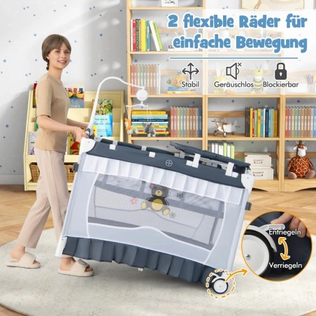4-ühes beebivoodi eemaldatava varikatusega, reisivoodi madratsiga, külgvoodi ratastega, hall