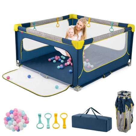 Beebi mänguaed 150 x 150 cm, Kokkupandav mänguaed lastele lukuga väravaga Sinine