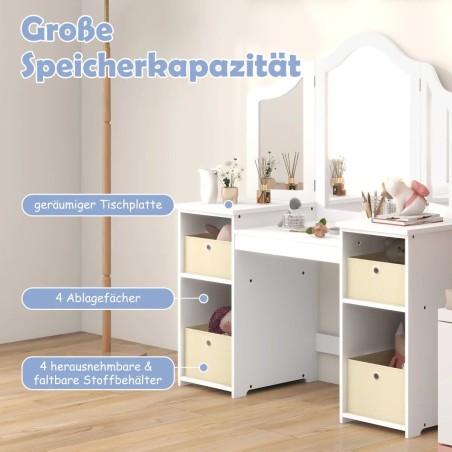 2-ühes printsessi stiilis meigilaud eemaldatavate peeglitega - valge