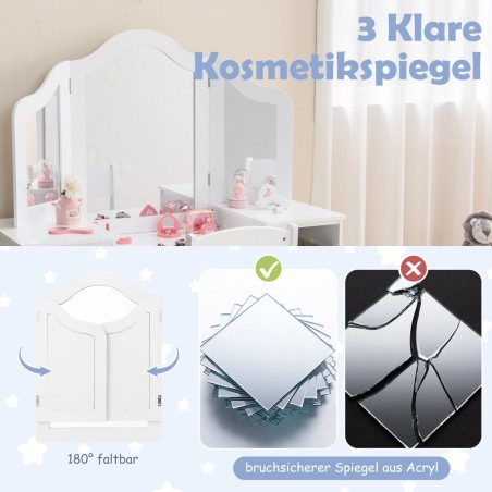 2-ühes printsessi stiilis meigilaud eemaldatavate peeglitega - valge