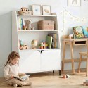 Puidust Montessori-stiilis lasteriiul, 3 avatud sektsiooni ja 2 ust, 80 x 30 x 121 cm, valge