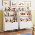 Puidust Montessori-stiilis lasteriiul, 3 avatud sektsiooni ja 2 ust, 80 x 30 x 121 cm, valge